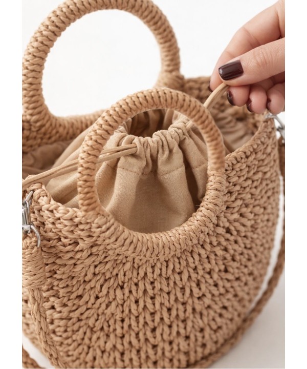 Mini Straw Bag Mrs. Ertha - Neutral Dots