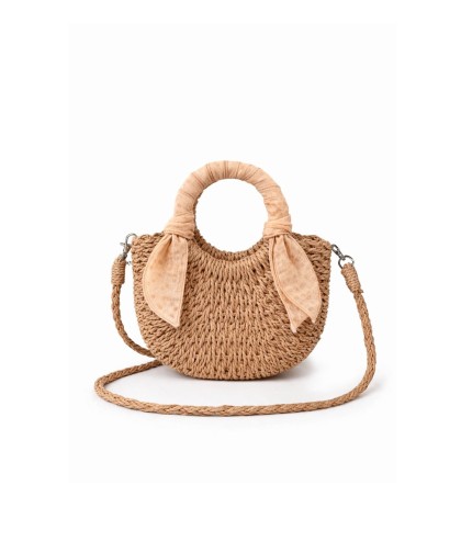 Mini Straw Bag Mrs. Ertha - Neutral Dots