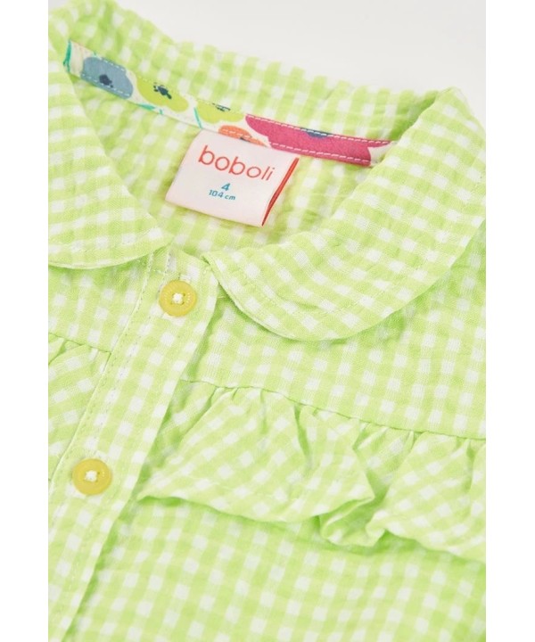 Camisa Popelina Xadrez Verde Boboli
