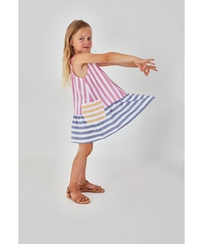 Boboli- Vestido Linho Riscas Multicolor