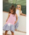 Boboli- Vestido Linho Riscas Multicolor