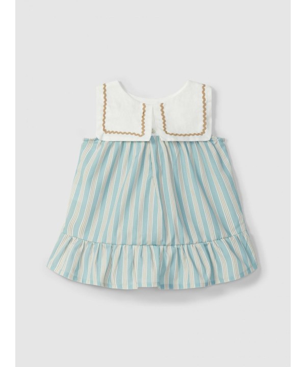 Laranjinha Vestido de riscas com detalhe de espiguilha