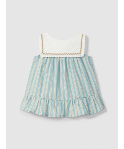 Laranjinha Vestido de riscas com detalhe de espiguilha