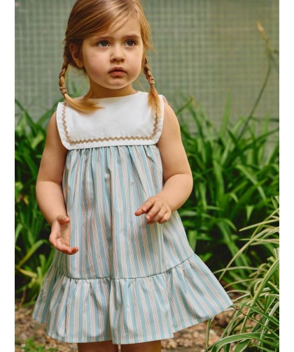 Laranjinha Vestido de riscas com detalhe de espiguilha