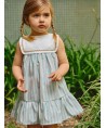 Laranjinha Vestido de riscas com detalhe de espiguilha
